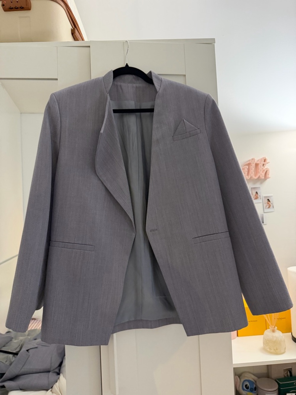 Women’s Light Gray Mandarin Collar Blazer